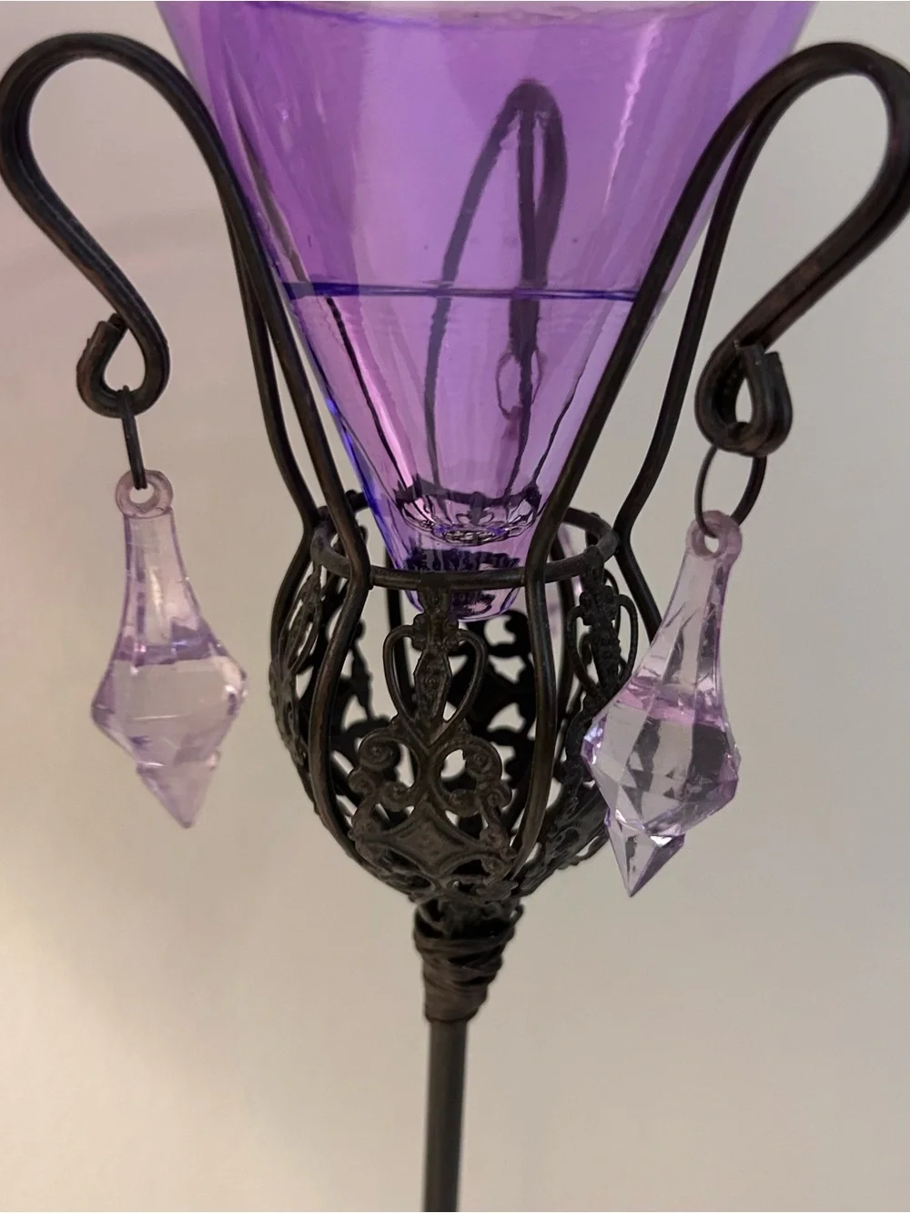 2 Purple Glass Cone Tealight Candle Holders Metal Stands Whimsy Glow Set